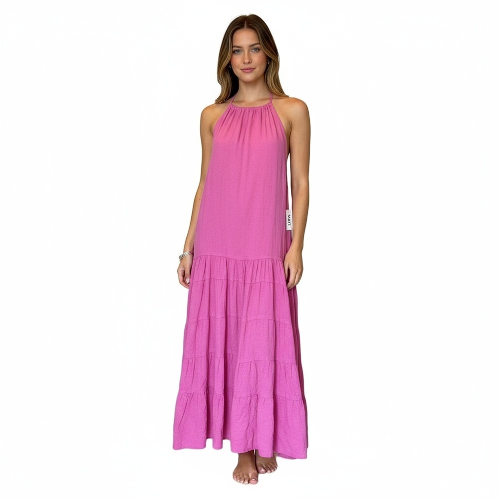 Free People Pink Halter Tiered Maxi Dress